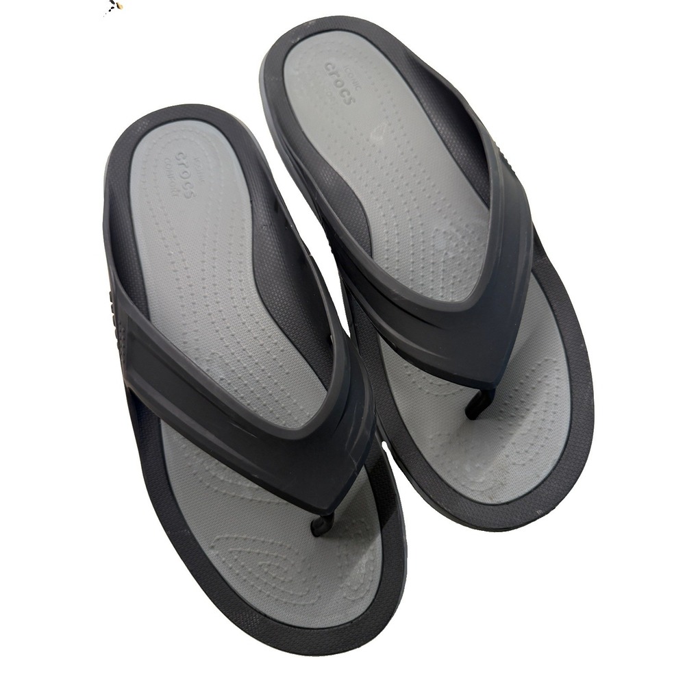 Crocs Swiftwater Wave Flip Flops Mens 12 Black Gray Sandals Summer Beach Comfort